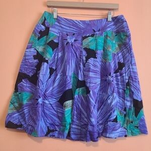 Femme de Carriere Purple Floral Cotton Pleated A line Skirt 40